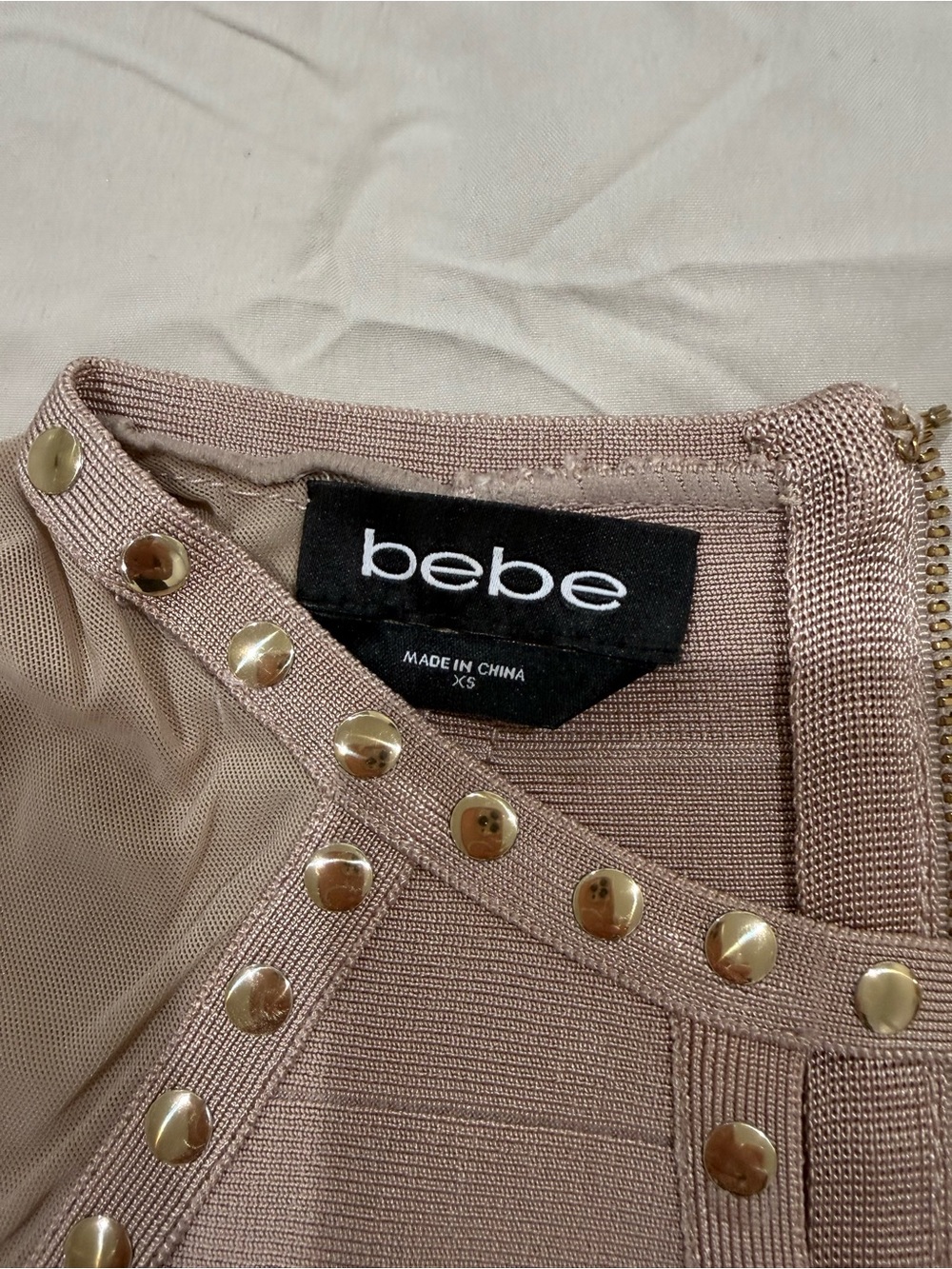 bebe Studded Bandage Mini Dress in Taupe - Picture 4 of 4